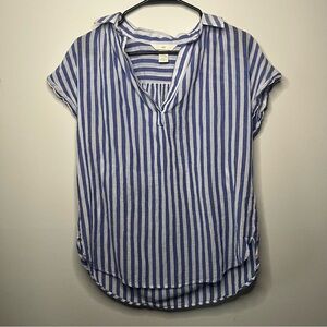 H&M Blue and White Striped Cotton Blouse Size Small